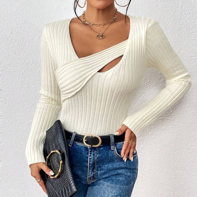 Rafferiza Cut Out Asymmetrical Neck Ribbed Knit Jumper