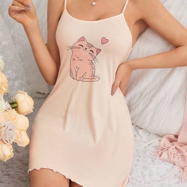 SHEIN Cami Cat Print Pajama Nightdress