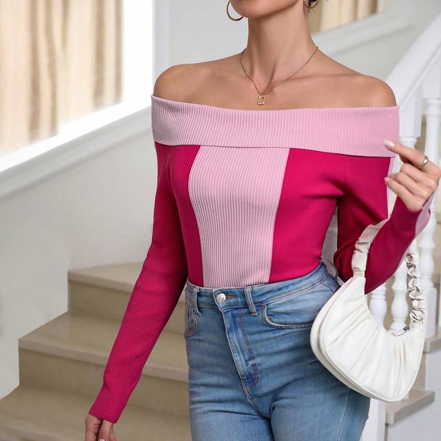 Rafferiza Two Tone Off Shoulder Sweater
