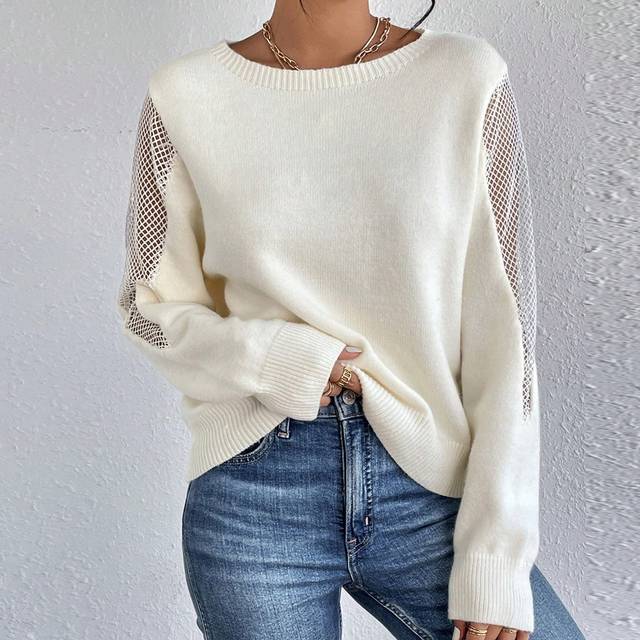 Luneh Contrast Fishnet Sleeve Sweater