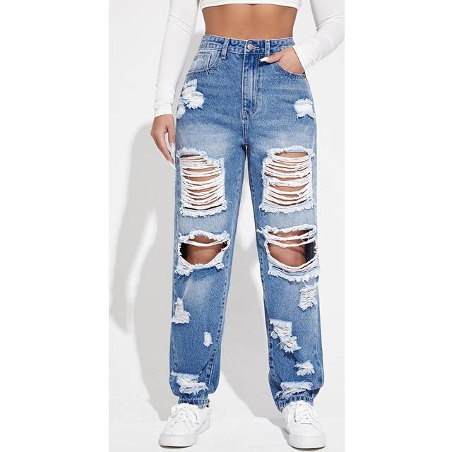 SHEIN Ripped Detail Boyfriend Jeans