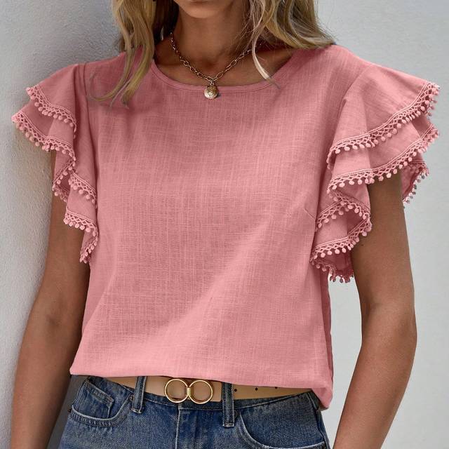 Luneh Solid Butterfly Sleeve Blouse