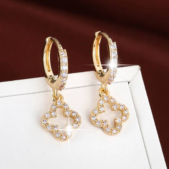 SHEIN 1pair Copper Inlaid With Full Zirconia Luxury Ear Studs, Elegant Flowers & Stars Design Hollow Out Dangle Earrings Valentines,Mom,Mother,Mother&#39;s Day,