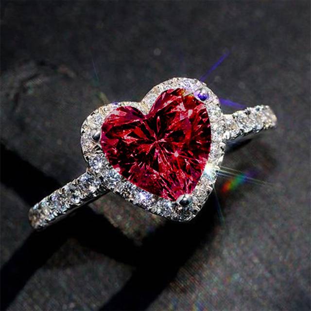 SHEIN 1 PC Romantic Red Heart Cubic Zirconia Ring For Women For Valentine&#39;s Day Gift Wedding Engagement Anniversary Party Jewelry Valentines