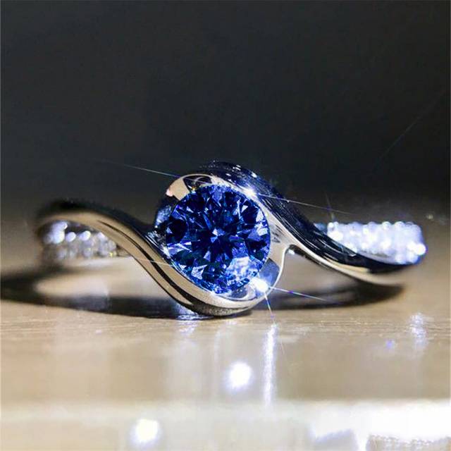 SHEIN 1 PC Elegant Blue Cubic Zirconia Ring For Women For Valentine&#39;s Day Gift Wedding Engagement Anniversary Party Jewelry