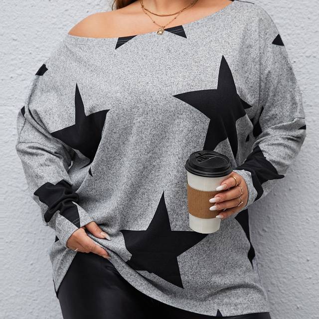 Luneh Plus Star Print Drop Shoulder Tee