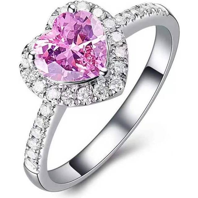 SHEIN 1pc Pink Heart Shaped Zirconia Inlaid Ring, Ideal Gift For Girls And Women Valentines,Mom,Mother,Mother&#39;s Day,Gift