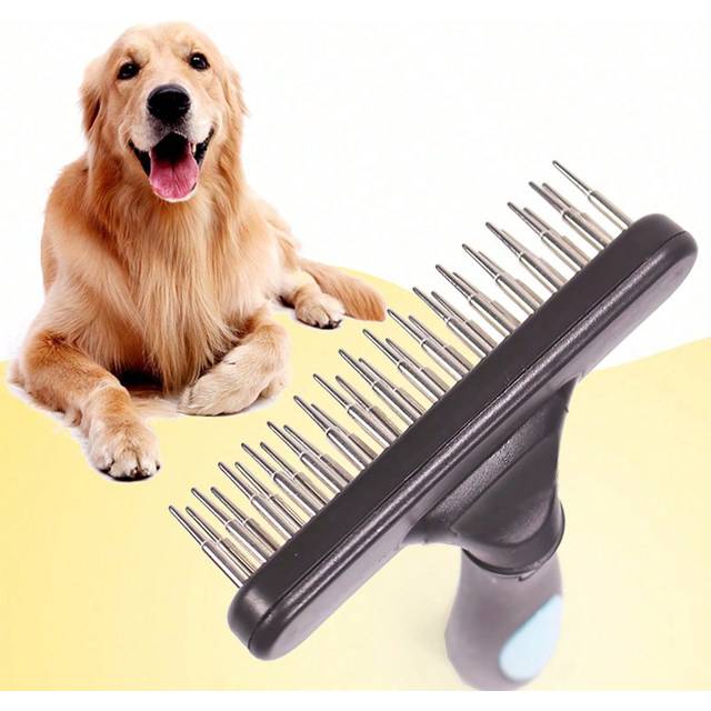 SHEIN Large Dog Hair Remover Brush, Grooming Rake Comb For Dogs, Steel Pin Dematting Comb, Pet Supplies