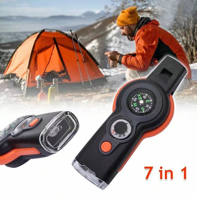 7-i-1 multifunktionell utomhus nödöverlevnadsverktygssats, inklusive led nödljus, visselpipa, kompass, förstoringsglas, termometer, signalspegel, etc. - Multifärgad (röd,svart + grå,svart+orange)
