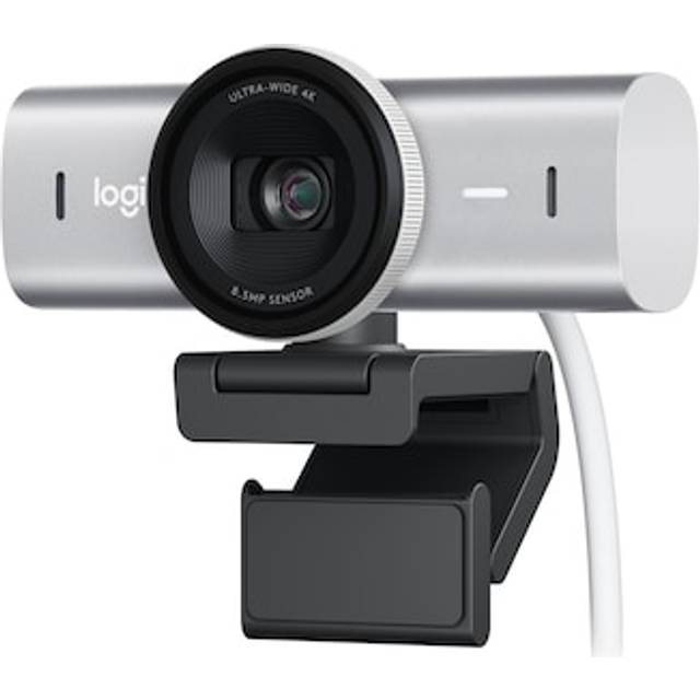 Logitech MX Brio Ultra HD 4K för samarbete och streaming Webbkameran,1080p/60 fps, dubbla brusreducerande mikrofoner, USB-C, webbkameraskydd, fungerar med Microsoft Teams, Zoom, Google Meet, Pale Grey