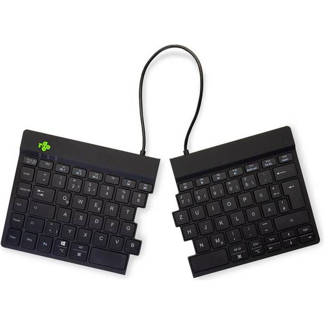 R-Go Split tangentbord, Bluetooth 5.0, med anti-RSI-programvara, ergonomisk design med delade knapppaneler, multimediakontroller, QWERTZ tysk layout, kompatibel med Windows/Linux/Mac, svart