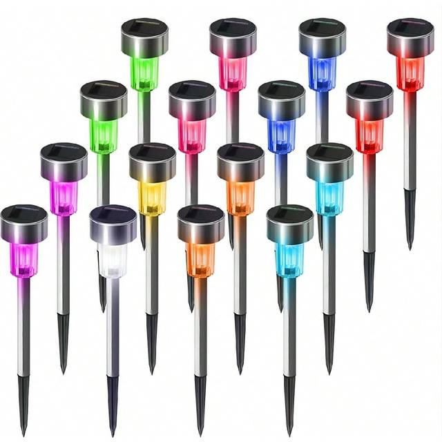 SHEIN 12pcs/10pcs Solar Outdoor Stainless Steel Lawn Lights, Waterproof Solar Garden Decorative Lights, Stainless Steel LED Landscape Path Lights Solar Powe