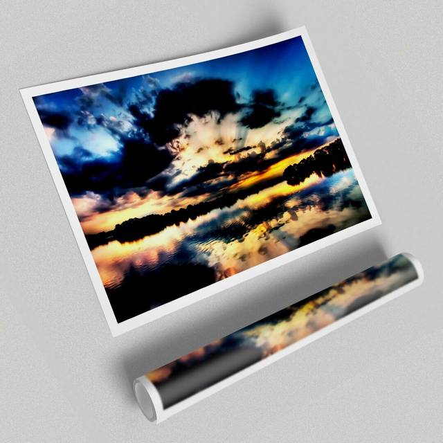 Blue Ocean Cloud Formation Seascape Print Poster - Graphic Art on Paper (42cm H x 59.4cm W)