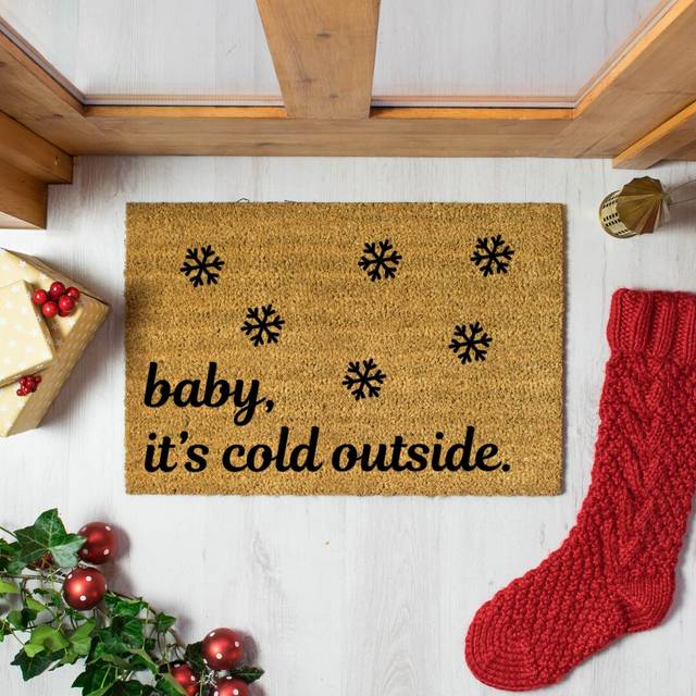 Savilla Baby It's Cold Outside Snowflakes Doormat - Brown (40cm W X 60cm L)