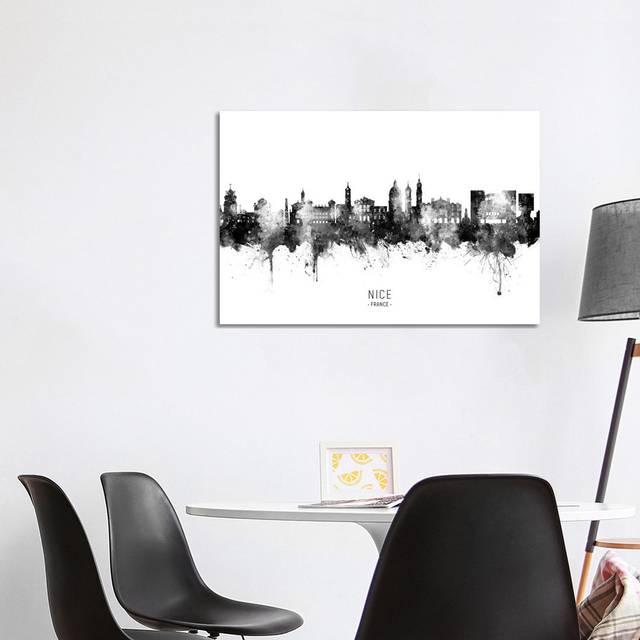 Nice France Skyline Name Bw by Michael Tompsett - Wrapped Canvas Painting (66.04cm H x 101.6cm W x 1.91cm D)
