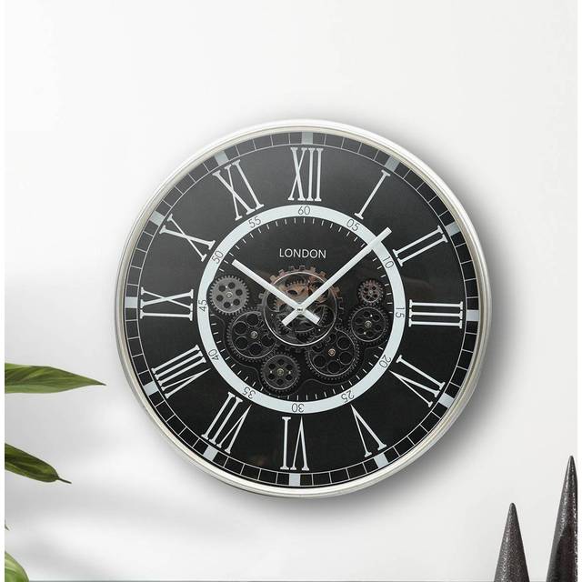 Round Gear Wall Clock for Living Room, Wall Clock for Bedroom Decor - Grey (53.5cm W X 53.5cm H X 8cm D)