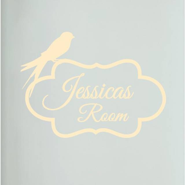 Personalized Bird Perching on Frame Door Room Wall Sticker - Beige (29cm H X 40cm W)