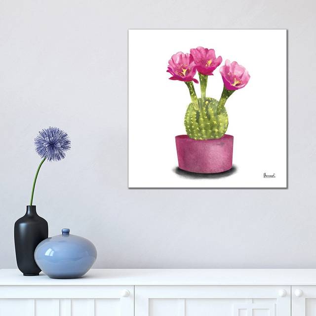 Cactus Flowers V by Bannarot - Wrapped Canvas Graphic Art (45.72 cm H x 45.72 cm W x 1.91 cm D)