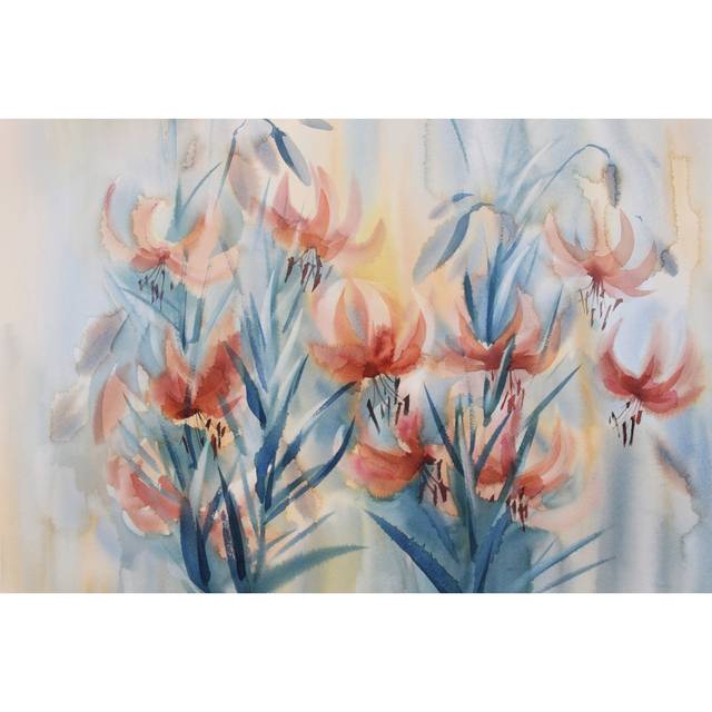 Eberlein Orange Lilies by Eglelip - Wrapped Canvas Painting (20cm H x 30cm W x 3.8cm D)