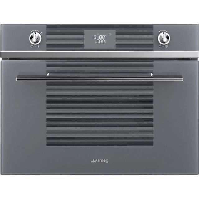 Smeg SF4102MCS 45cm Height Linea Silver Glass Compact Combination Multifunction Microwave Ovenwith14