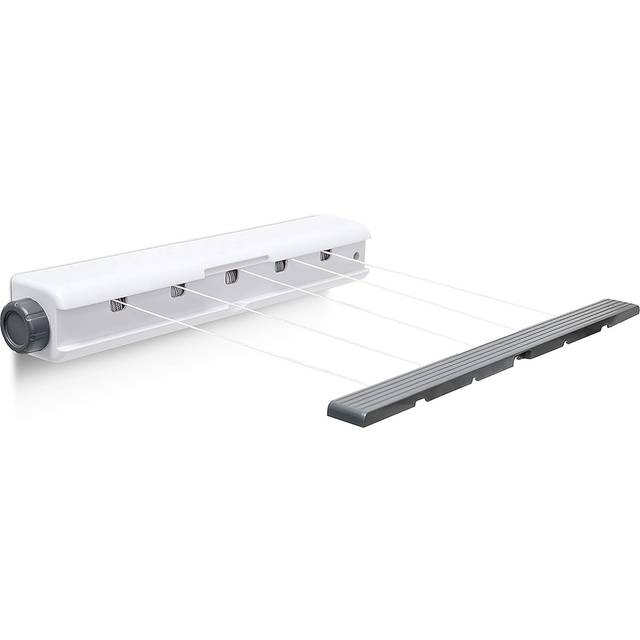 Wall Mount Clothes Drying Rack 20.8 m Automatic Roll-In Laundry Line 5 Lines, White / Grey - Relaxdays