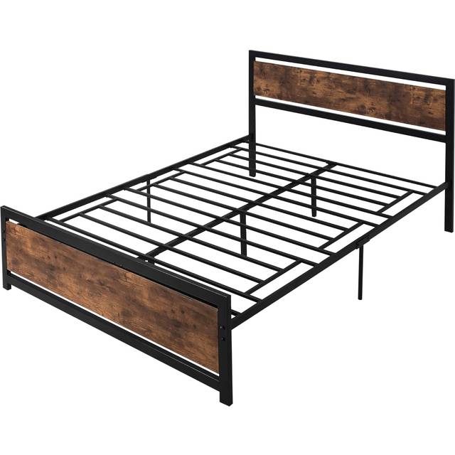 HOMCOM King Size Industrial Style Metal Bed Frame With Headboard & Footboard Grey, Grey