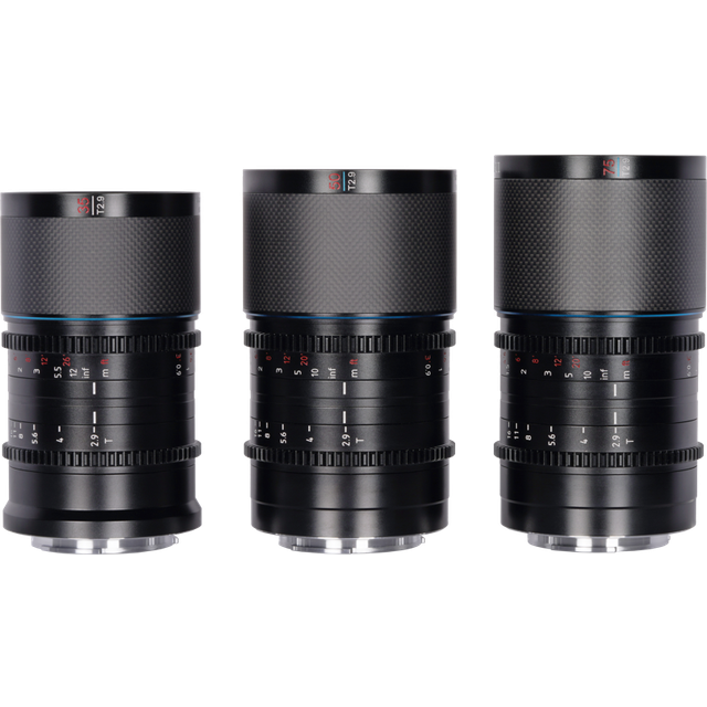 Sirui Saturn 1.6x Carbon Fiber Full-frame Anamorphic Lens Set L Mount 35mm, 50mm, +75mm Neutral Flare