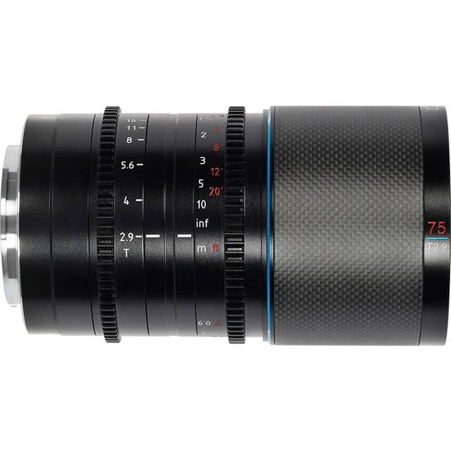 Sirui Saturn 75mm T2.9 1.6x carbon full frame anamorphic lens Sony FE mount Neutral Flare
