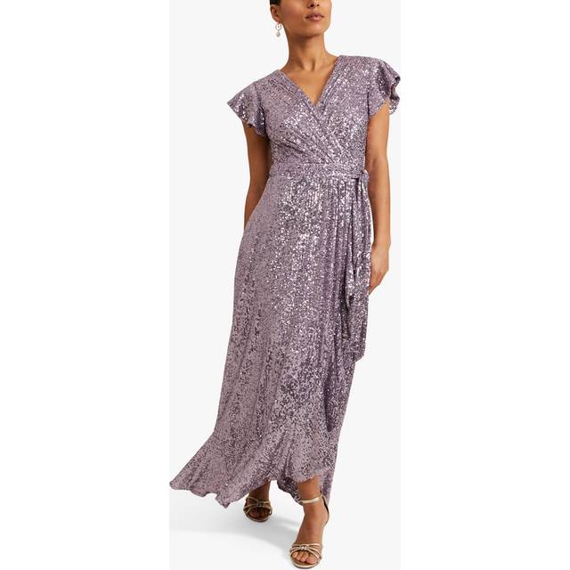 Phase Eight Petite Carina Sequin Maxi Wrap Dress, Purple