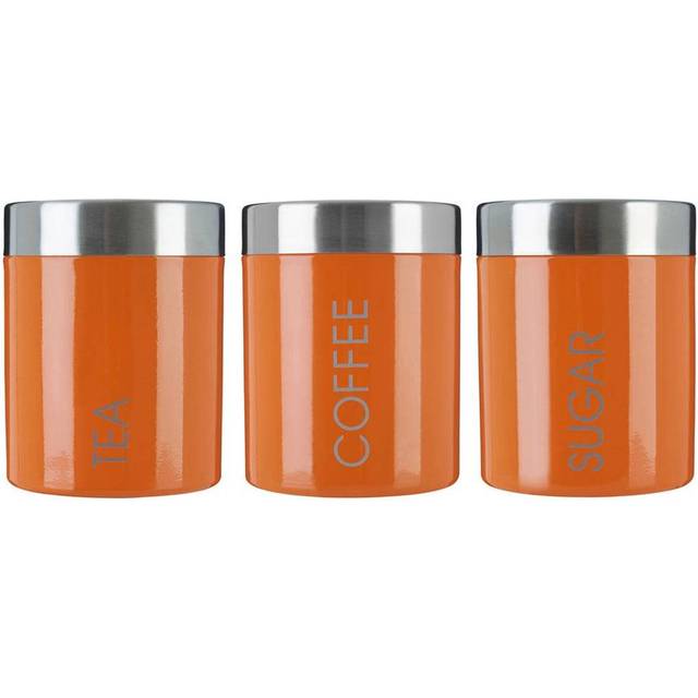 Set of 3 Liberty Tea Coffee Sugar Canisters Jar Stainless Steel Storage Tin Grey