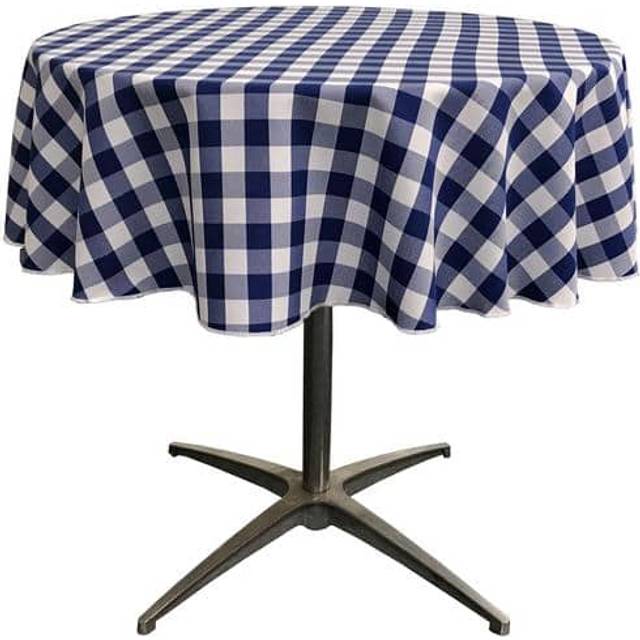 LA Linen Polyester Gingham Checkered 51-Inch Round Tablecloth  White and Navy
