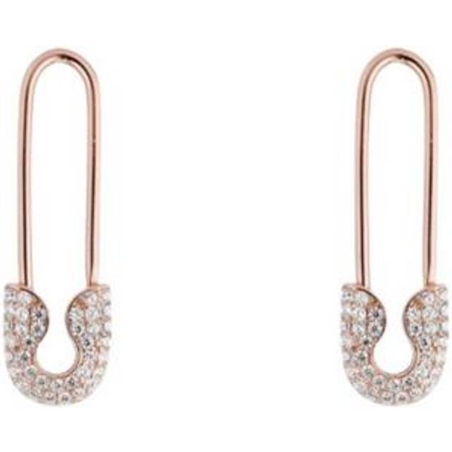 Womens Pave Safety Pin Earring Jewelled Sterling Silver - Metallics - One Size