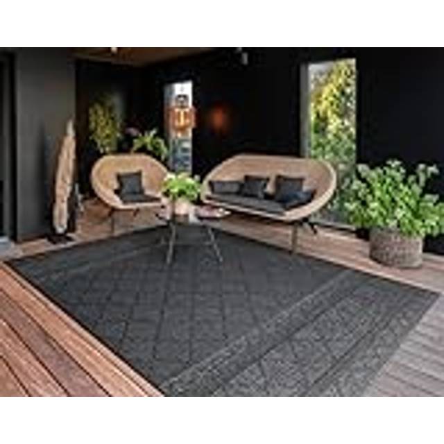 Paco Home Matta Utomhus Balkong Terrass Köksmatta Modernt Boho Style, Storlek:160x220 cm, Färg:Antracit 2