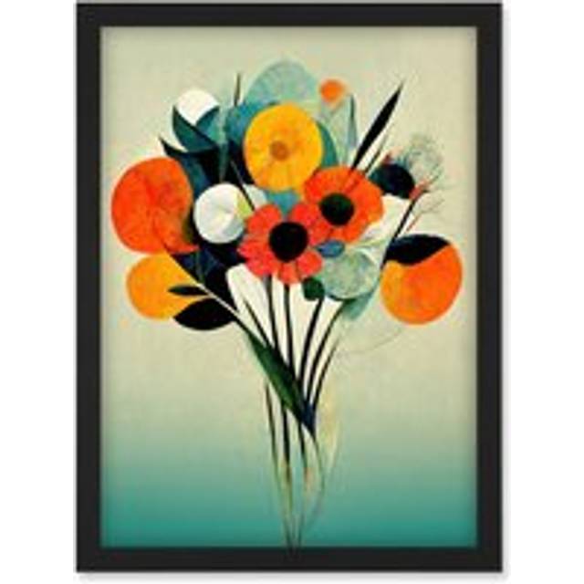Modern Abstract Oil Paint Summer Flower Bouquet Artwork Framed Wall Art Print A4 - Black - One Size