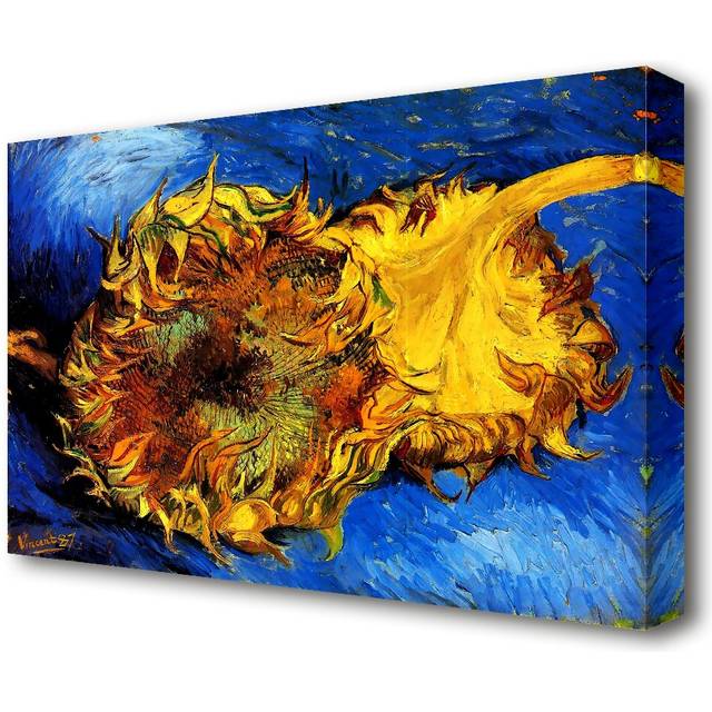 'Two Cut Sunflowers 3' by Vincent Van Gogh Oil Painting Print on Wrapped Canvas (36.5 cm H x 50.8 cm W)