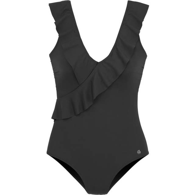 LASCANA Ruffle Trim Swimsuit - Black