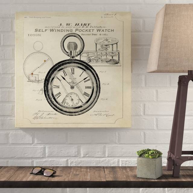 'Industrial Patent Pocket Watch' by Tre Sorelle Studios Graphic Art Print on Wrapped Canvas (60.96cm H x 60.96cm W)