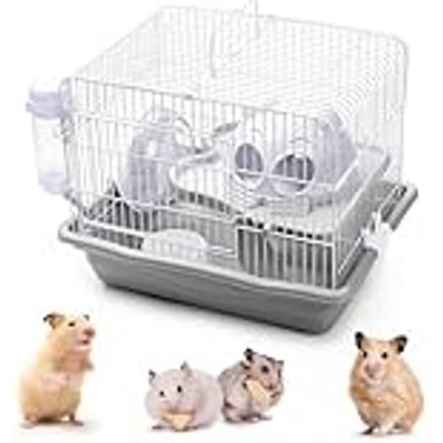 Hamsterbur hamsterbur hamster livsmiljö med löpande träningshjul, vattenflaska och hamsterleksaker för hamster, gerbils, små kaniner