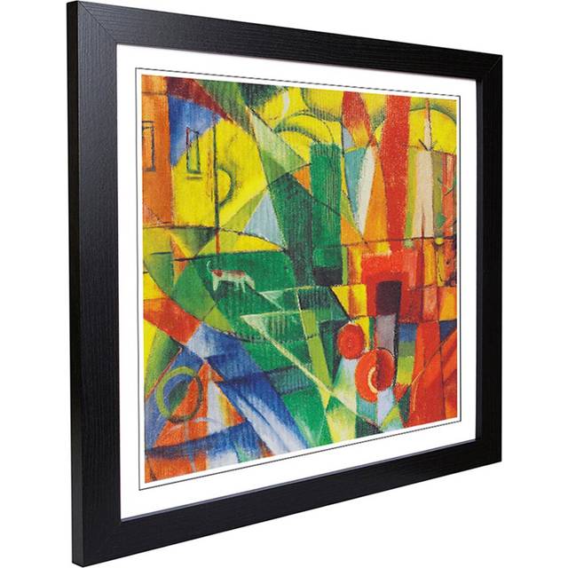 Landscape with House, Dog and Cow by Franz Marc Framed Painting Print - Black (45cm H X 45cm W)