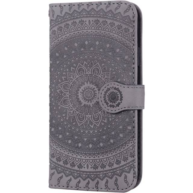 For Huawei Y7 2019 Pressed Printing Pattern Horizontal Flip PU Leather Case with Holder & Card Slots & Wallet & & Lanyard(Gray)