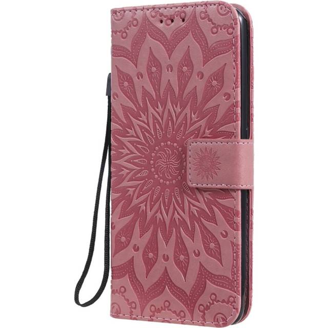 Pressed Printing Sunflower Pattern Horizontal Flip PU Leather Case for Galaxy A80, with Holder & Card Slots & Wallet & Lanyard (Pink)
