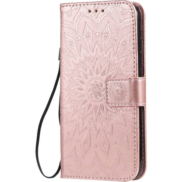 For Xiaomi Redmi 8 Pressed Printing Sunflower Pattern Horizontal Flip PU Leather Case with Holder & Card Slots & Wallet & Lanyard(Rose Gold)