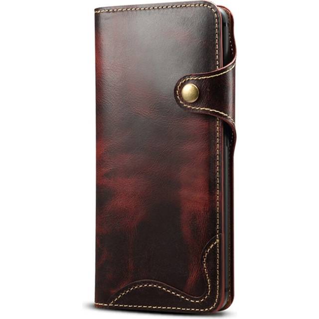 For Huawei Mate 20 Pro Denior Oil Wax Cowhide Magnetic Button Horizontal Flip Leather Case with Card Slots & Wallet(Dark Red)