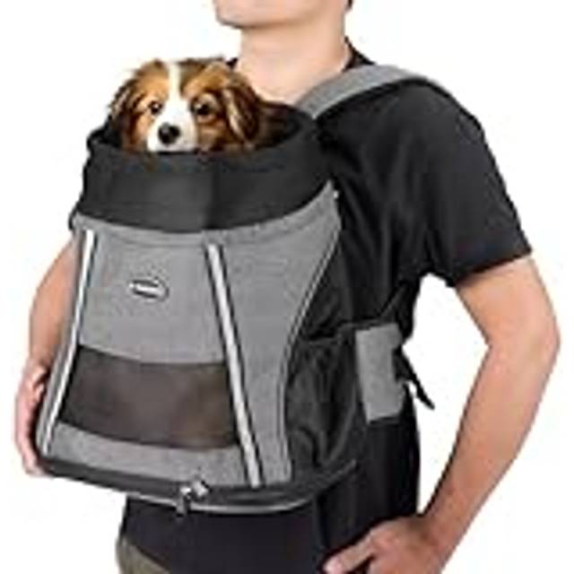 Navaris ryggsäck för hund eller katt upp till 7 kg – vadderad hundryggsäck kattryggsäck – 37 x 33 x 24 cm hundbärväska – bärväska för fram och bak – grå