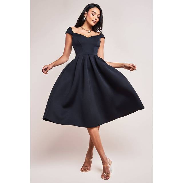 Scuba Foam Skater Midi Dress - Black - 10