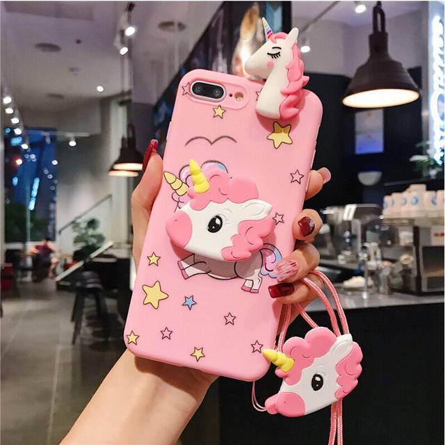 Unicorn Case for iPhone XR , 3D Cartoon Design Cute Elastic Kickstand Protective Case, Phone Case with String Rope, Kawaii Fashion