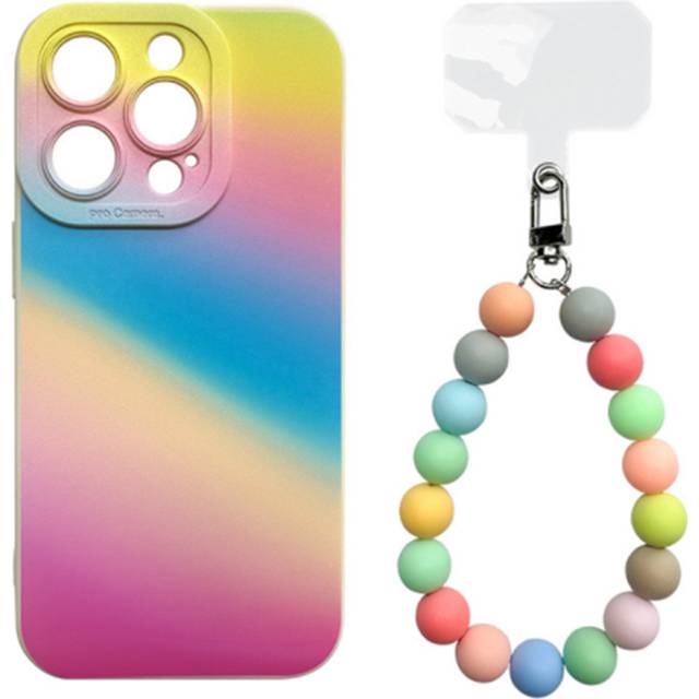 J16 Rainbow Phone Case Smartphone Protective Case with Hanging Chain for iPhone 14 Plus 6.7 inch