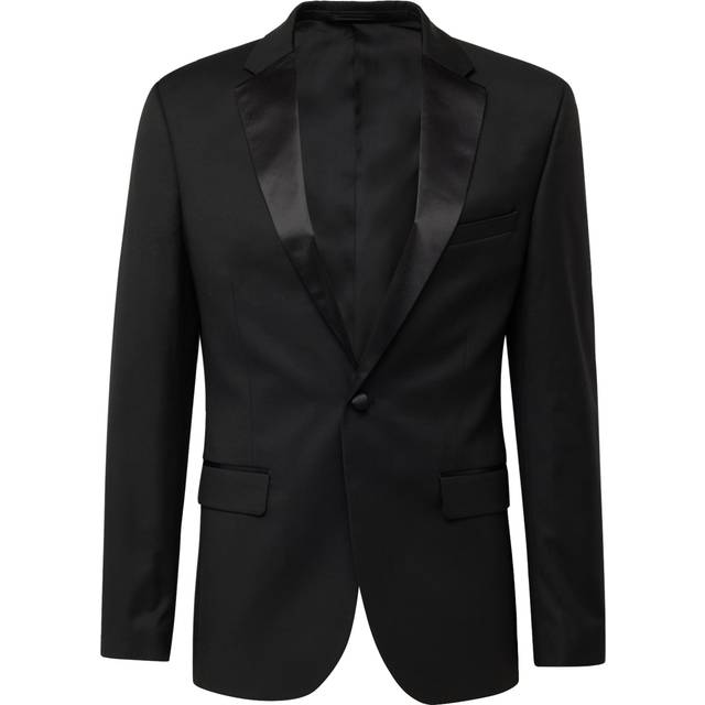 Topman – Premium – Svart, smal, stretchig smokingkavaj i ullmix-Svart/a