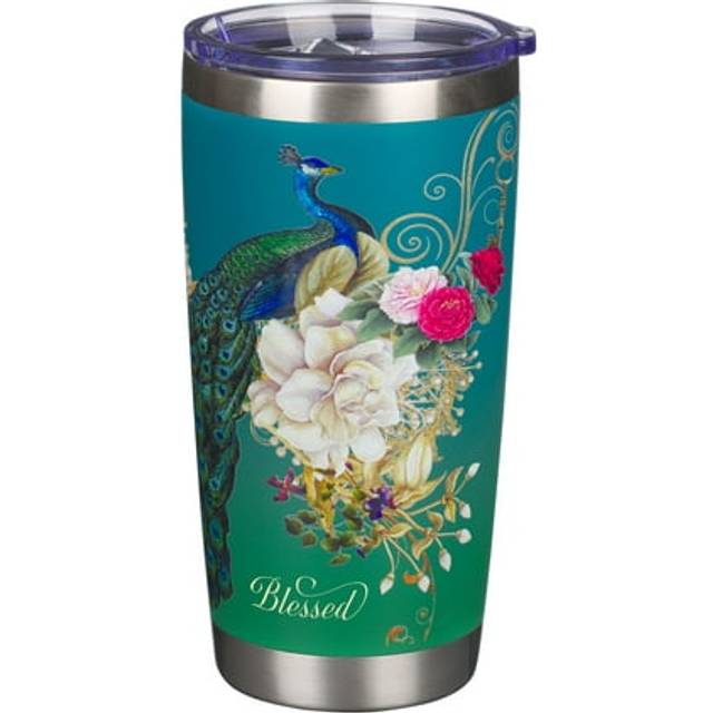 Christian Art Gifts Stainless Steel Double Wall Vacuum Insulated Tumbler 18 oz Peacock Teal Travel Mug with Retractable Lid Inspirational Bible Verse