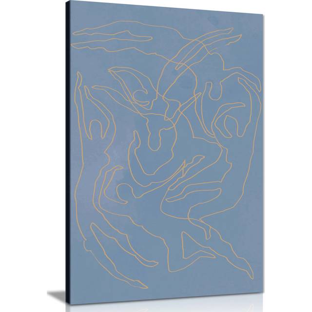 Panther Print Fine Art Prints Abstract Yellow Line Art Swimmers Artistic Framed Canvas Print, Pictures For Home Walls, Bedroom, Living Room & Bathroom (31cm H x 20cm W x 1.8cm D)